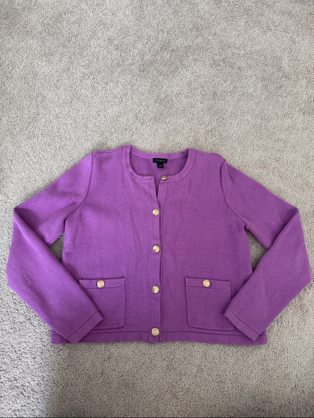 Ann Taylor Factory Purple Button-Front Cardigan Jacket